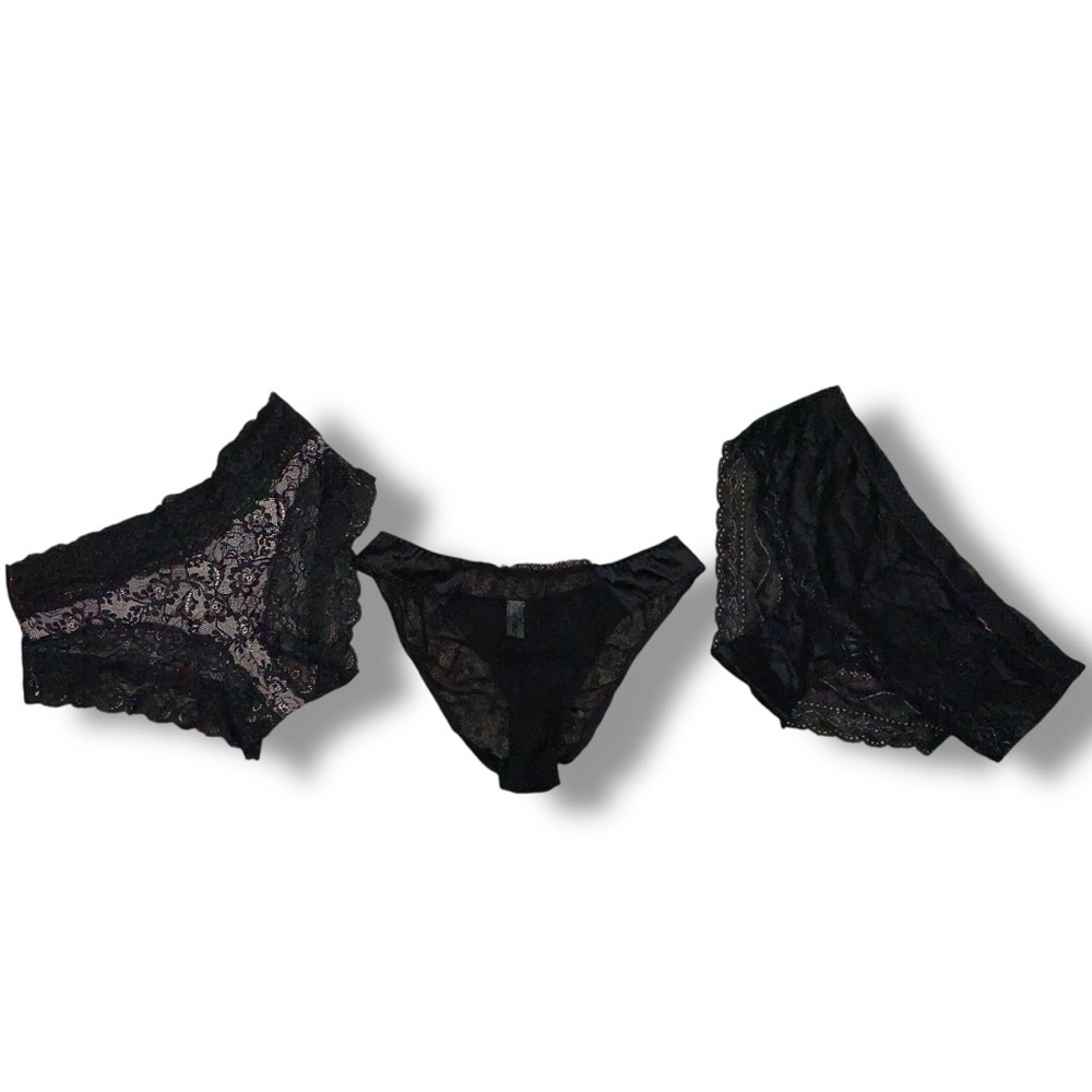 Set Of 3 Medium Panty Set Black Lace Cheekie Glam NWOT